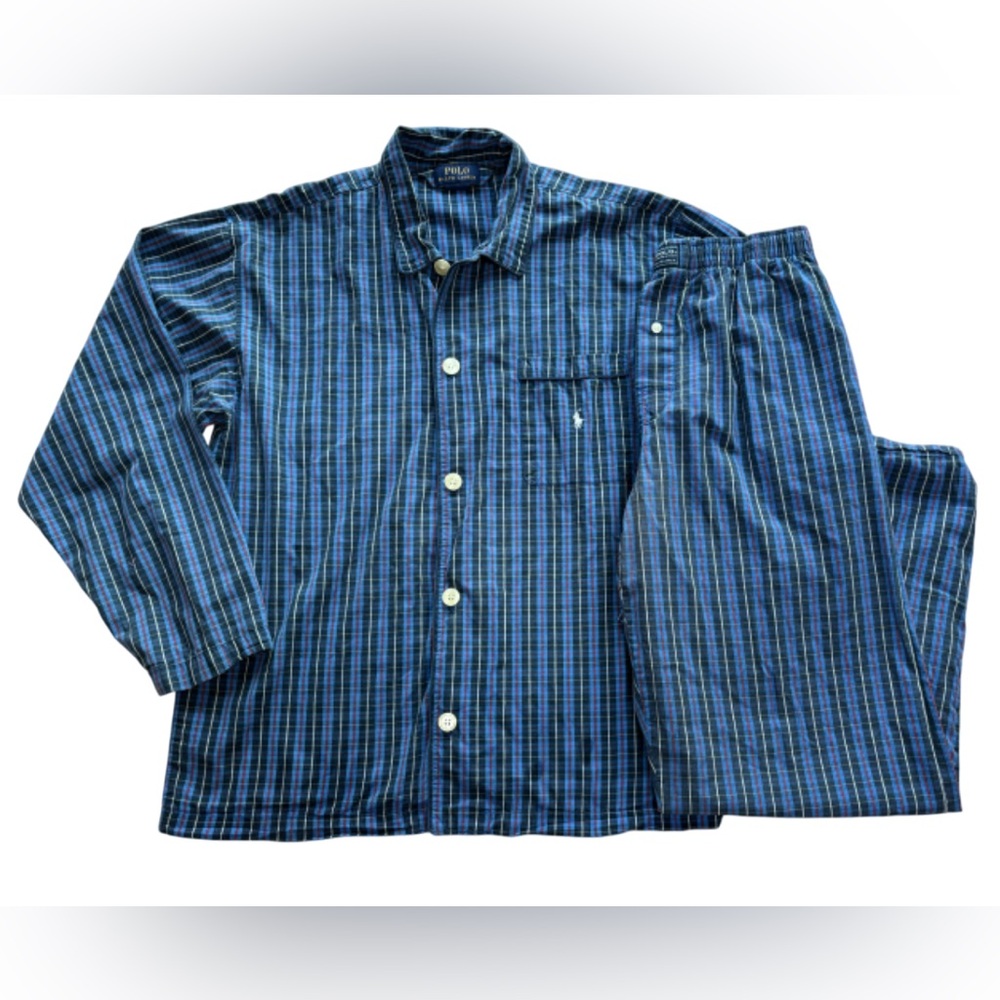 Polo Ralph Lauren Cotton Pajama Set Blue Plaid Size S/M